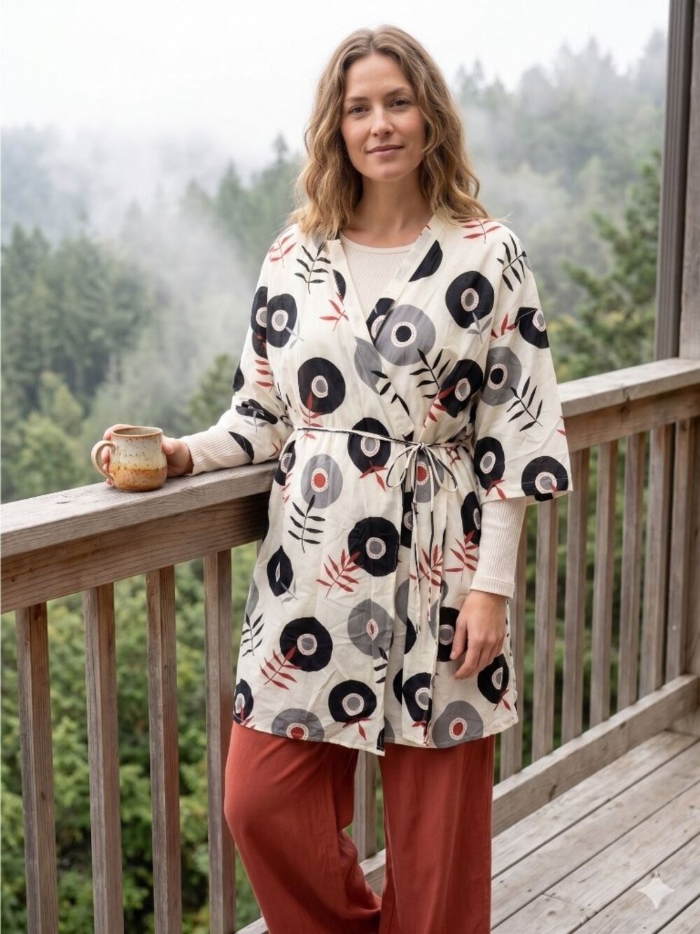 Gudrun Sjoden Julie Wrap Tunic L/XL Kimono Artist Floral Lagenlook Scandinavian